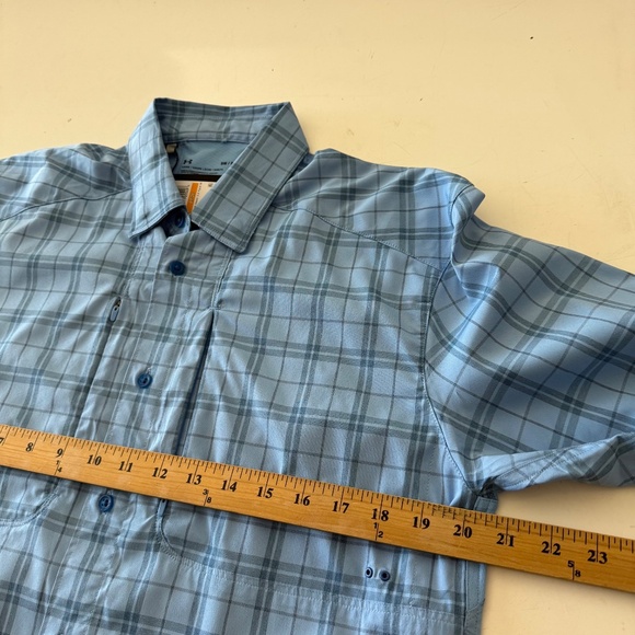 Under Armour Tide Chaser 2.0 Baby Blue Plaid Button Up Shirt Men Small Loose NWT - Picture 6 of 8